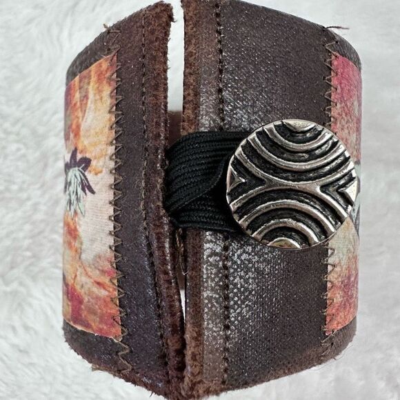 NW 58th St Handcrafted Vegan Leather Mermaid art cuff bracelet - Picture 5 of 8